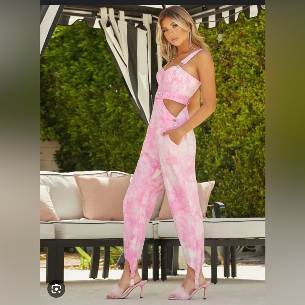New Pink tie dye Overall cutout Jumpsuit